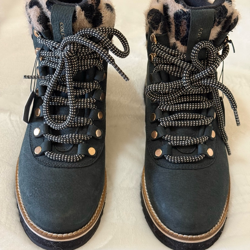 🆕 Cole Haan waterproof Women's Black and Leopard Print Boots - Picture 5 of 6